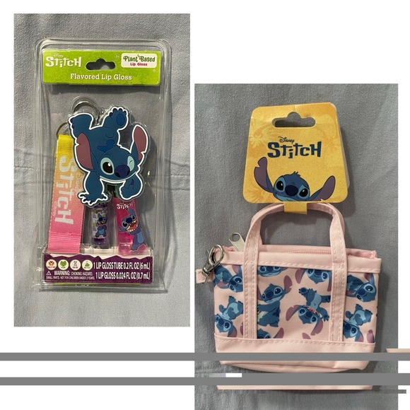 Disney Accessories - NEW Walt Disney Stitch Mini Tote Bag Keychain & Flavored Lip Gloss Keychain Set